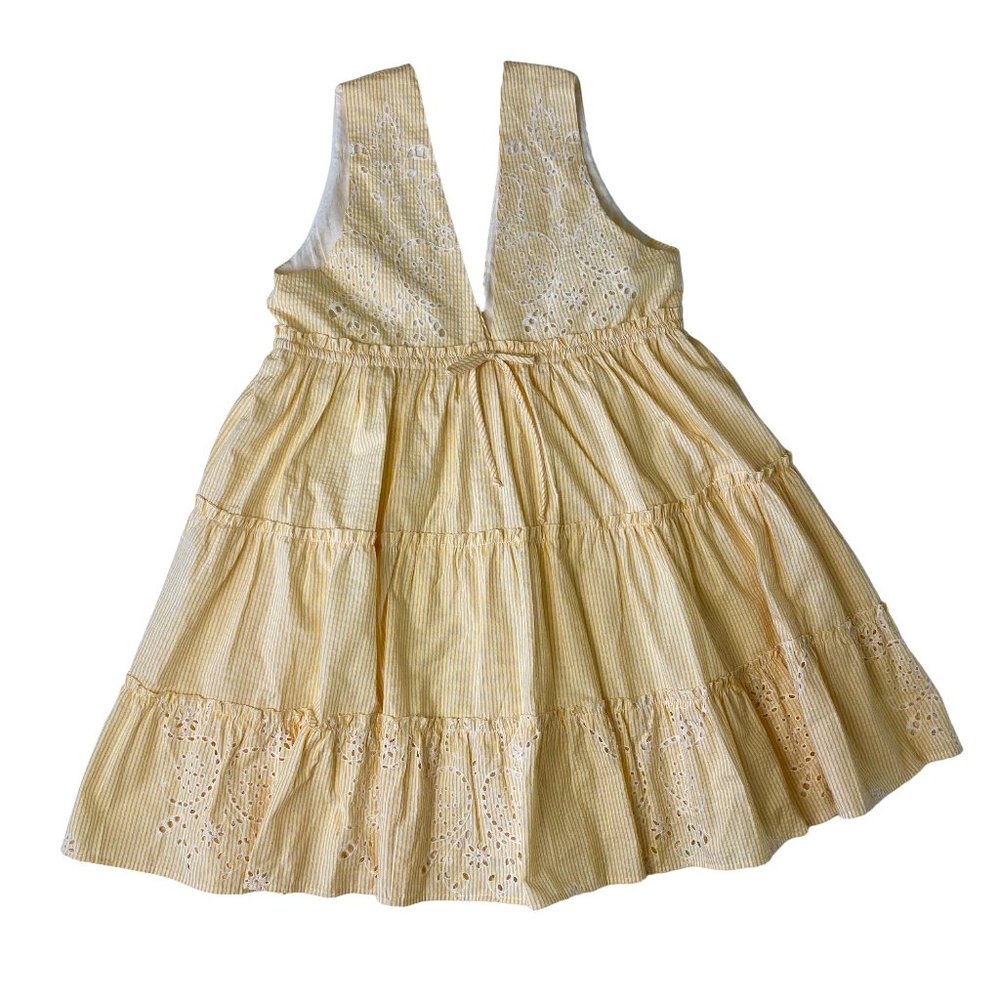 Monte Kassie Mini Dress Yellow Pinstripe Pastel Eyelet Summer NWT